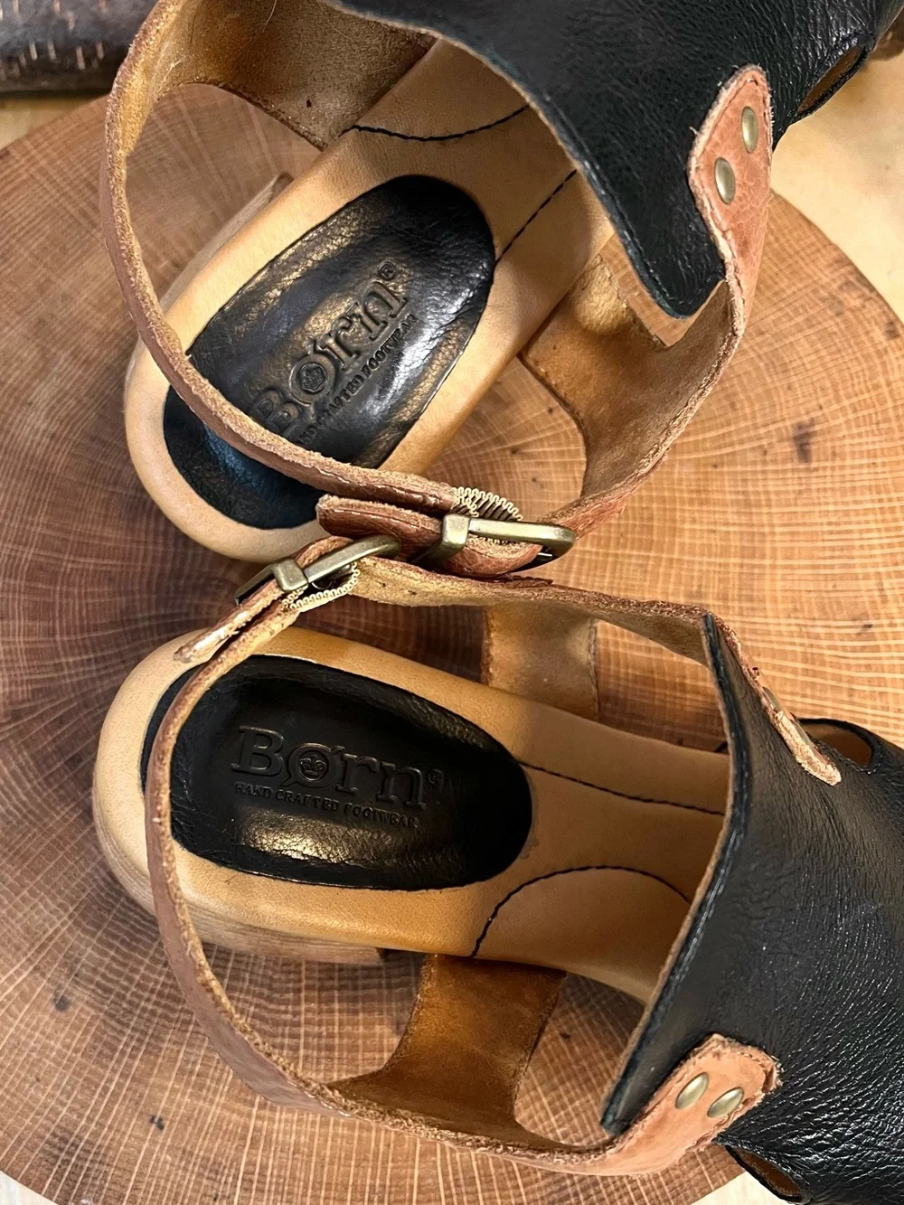 NWOB Born Women's Sylvie Slingback Sandals Size 9 Black/ Brown Leather